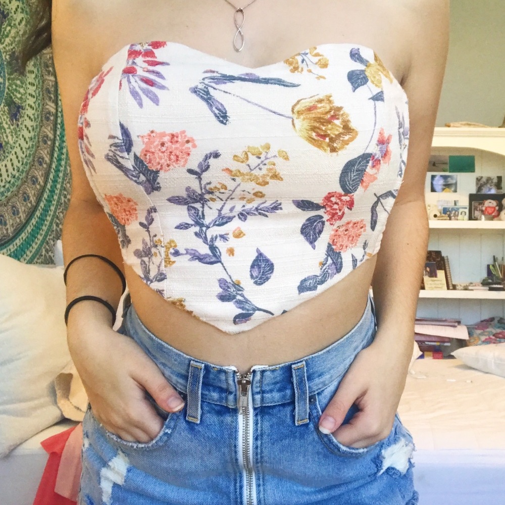 Urban Outfitters - floral cropped strapless top